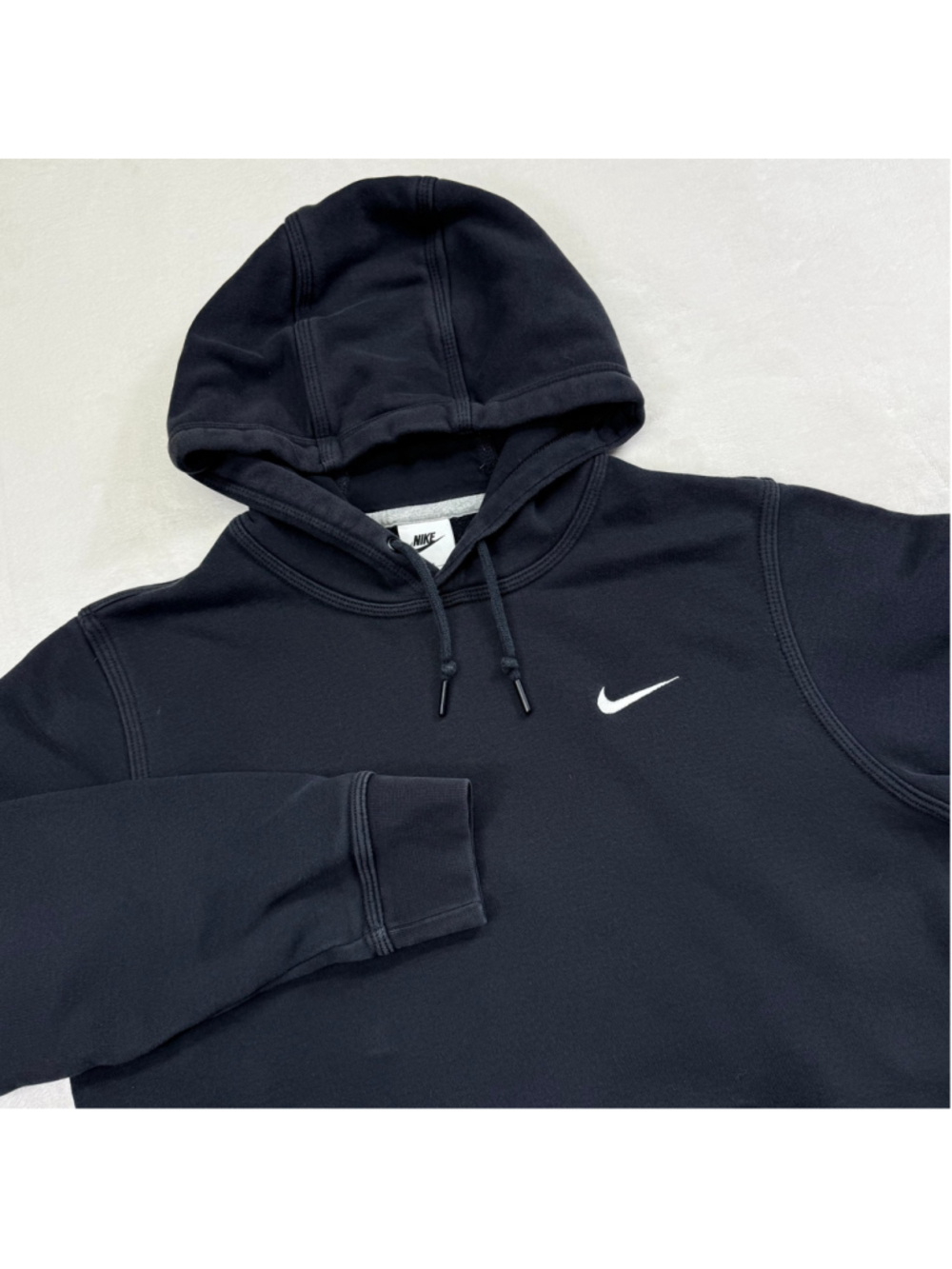 Nike Hoodie Sweatshirt Mens Medium Black Swoosh Logo Fleece Pullover Sportswear